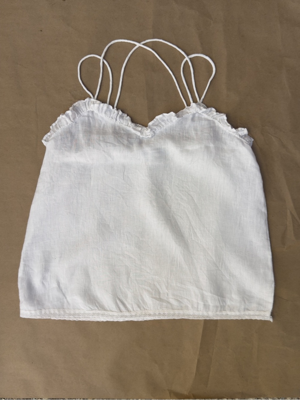 Zara Double-Strap Linen Cami with Ruffle Trim